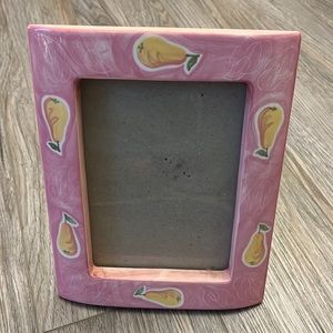 Cute 5x7 pink glass and ceramic photo frame with pear accent